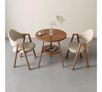 Round Dining Table Set with 2 Chairs Kitchen Dining Group 2 Piece Upholstered Chairs & Table for Balcony Living Room Kitchen Khaki Faux Leather/Fabric
