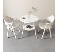 Round Dining Table Set with 2 Chairs Kitchen Dining Group for Balcony Living Room & Kitchen Faux Leather/Fabric Chairs Modern Dining Room Furniture White
