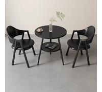 Round Dining Table Set with 2 Chairs - Kitchen Dining Group Upholstered Faux Leather Chairs Perfect for Balcony Kitchen & Living Room - Black