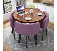 Round Dining Table Set With 4 Chair, Small Office Conference Room Tables and Chairs,Modern Leisur Dining Room Furniture for kitchen Lounge Living Room(80cm(31.5"), Purple)