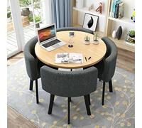 Round Dining Table Set With 4 Chair, Small Office Conference Room Tables and Chairs,Modern Leisur Dining Room Furniture for kitchen Lounge Living Room(80cm(31.5"), Dark gray)