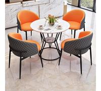 Round Dining Table Set with 4 Chairs Double Layer Storage Imitation Marble Finish Modern Coffee Table for Office & Lounge Stylish Gray-Orange Design