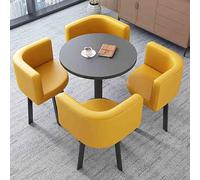 Round Dining Table Set with 4 Chairs Office Meeting Table for Reception Area Yellow Dining Room Furniture Perfect for Café and Small Spaces