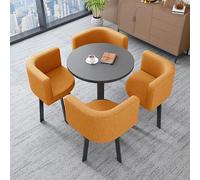 Round Dining Table Set With 4 Chairs Office Reception Negotiation Table And Chair Combination Leisure Area Home Balcony Small Round Table Ideal For Balcony Dining Room And Off,Orange fabric One Size