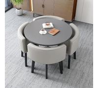 Round Dining Table Set with 4 Chairs Smal Fur for Kitchen Balcony & Living Room Slish Coffee Table & Chair Combo Design (80x80x75cm)