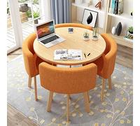 Round Dining Table Set with 4 Chairs, Small Desk, Conference Table and Chairs, Modern Dining Room Furniture for Kitchen, Living Room, (80cm, PU Grey)