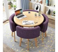 Round Dining Table Set with 4 Chairs, Small Desk, Conference Table and Chairs, Modern Dining Room Furniture for Kitchen, Living Room, (80cm, PU Grey)