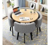 Round Dining Table Set with 4 Chairs, Small Desk, Conference Table and Chairs, Modern Dining Room Furniture for Kitchen, Living Room, (80cm, PU Grey)
