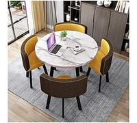 Round Dining Table Set with 4 Chairs Space Saving Modern Design 90cm 35in Brown & Yellow Combination Perfect for Small Spaces Stylish Dining Room Furniture