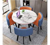Round Dining Table Set with 4 Chairs Space Saving Modern Design Dining Table and Chair Combo 80cm 31in Blue + ge Perfect for Small Spaces