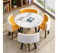 Round Dining Table Set with 4 Chairs5Piece Kitchen Breakfast Bar Fur RoundChair Combo for Dining Room (80x75cm/31.5x29.5in)