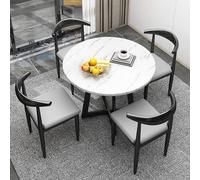 Round Dining Table Set with 4 Space Saving Kitchen Chairs Small 5 Piece Dining Furniture Set in Brown Faux Leather Modern Design for Small Spaces