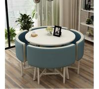 Round Dining Table Set with 4 Upholstered Leather Look Chairs Space Saving Breakfast Bar for Kitchen & Office Recept Areas Blue