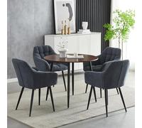 Round Dining Table Set with 4 Walnut Effect Armchairs Small Dining Room Set for Home Kitchen Office Meeting Café Grey Table and 4 Chairs Included