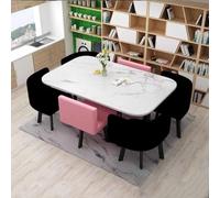 Round Dining Table Set with 6 Chairs Compact Office Conference Furniture for Kitchen Lounge Living Room 7-Piece Meeting Solution