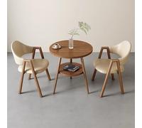 Round Dining Table with 2 Chairs Set Kitchen Table and Chairs for Dining Room Living Room Balcony Upholstered Khaki Stools Modern Dining Group Space Saving Design
