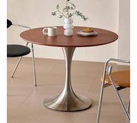 Round Dining Table with Sturdy Metal Pedestal for Kitchen and Cafe Use