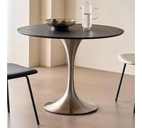 Round Dining Table with Sturdy Metal Pedestal for Kitchen and Cafe Use
