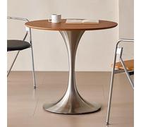 Round Dining Table with Sturdy Metal Pedestal for Kitchen and Cafe Use