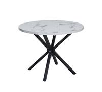 Round Dining Table with Thick MDF Marble-Effect Top 100cm Metal Base Kitchen Table Seats 4-6 Modern Black Dining Room Furniture Stylish Office Desk