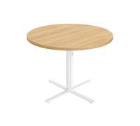 Round dining table with water resistant surface for four people, Golden Oak