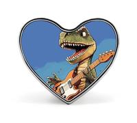 Round Dinosaur Playing Guitar Brooch Lapel Shawl Pin Vintage Metal Heart Badge Minimalist Collar Brooch Jewelry Decoration Suit Sweater Backpack Women Mother Bride