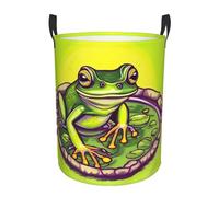 Round dirty clothes basketFrog in a pond, waterproof material, can stand upright, suitable for bedroom and bathroom。