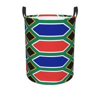 Round dirty clothes basketSouth Africa flag, waterproof material, can stand upright, suitable for bedroom and bathroom。