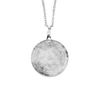 Round Disc Magic Sign Pendant Necklace for Women Men|Natural Crystal Charm with Silver Chain Reiki Balancing Meditation Energy Gemstone Bead Amulet Choker White Crystal