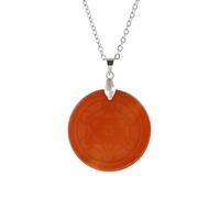 Round Disc Magic Sign Pendant Necklace for Women Men|Natural Crystal Charm with Silver Chain Reiki Balancing Meditation Energy Gemstone Bead Amulet Choker Red Agate