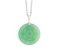 Round Disc Magic Sign Pendant Necklace for Women Men|Natural Crystal Charm with Silver Chain Reiki Balancing Meditation Energy Gemstone Bead Amulet Choker Aventurine