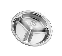Round Divided Dish with 3 Food Sections Stainless Steel Rustproof Tableware 22/24/26cm Dinnerware Kitchen Essential Hygienic Food Partition Plate