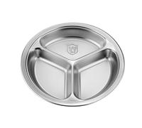 Round Divided Dish with 3 Food Sections Stainless Steel Rustproof Tableware 22/24/26cm Dinnerware Kitchen Essential Hygienic Food Partition Plate