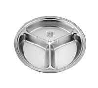 Round Divided Dish with 3 Food Sections Stainless Steel Rustproof Tableware 22/24/26cm Dinnerware Kitchen Essential Hygienic Food Partition Plate