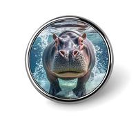 Round Diving Hippo Brooch Classic Mini Pin 1 Inch Aluminum Alloy Lapel Pin Personalized Button Badge for Backpack Hat Suit Jacket Clothing Decoration
