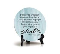 Round Do Not Be Anxious About Anything. Philippians 4:6-7 Blue Wood Color Circle Table Sign (5x5")