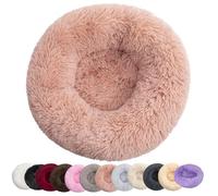 Round Dog Bed Plush Donut Dog Houses Machine Washable Anti-slip Soft Comfortable Cat Bed Anti Anxiety Self-warming Puppy Beds Pink 60cm