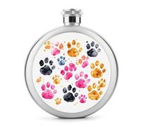 Round Dog Paws Hip Flask Stainless Steel Portable Whiskey Flask Personalized Pocket Alcohol Flasks Leak Proof Liquor Bottle Gift for Men Women Wedding Party