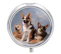 Round Dogs Pill Organizer Pill Box 3 Compartment Portable Travel Medicine Case Daily Mini Compact Medicine Container Storage Vitamin Supplement Dispenser