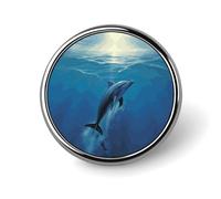 Round Dolphin in The Ocean Brooch Classic Mini Pin 1 Inch Aluminum Alloy Lapel Pin Personalized Button Badge for Backpack Hat Suit Jacket Clothing Decoration