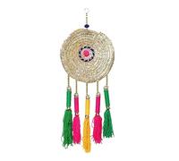 Round Door Hanging with Multicolor Tassels Colorful Wall Main Door Hanging Jute Ring Chakri Wooden MDF Torans with for Home Office Wedding Festival Christmas New year Party Decoration (Size:-28")