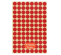 Round Dot Stickers,16mm Self Adhesive Dots 15 Pack Coloured Circle Labels Color Coding Labels for Marking Calendars DVDs School Books Art Crafts 1440 Dots Red
