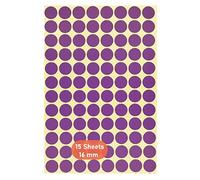 Round Dot Stickers,16mm Self Adhesive Dots 15 Pack Coloured Circle Labels Color Coding Labels for Marking Calendars DVDs School Books Art Crafts 1440 Dots Purple
