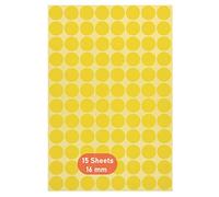 Round Dot Stickers,16mm Self Adhesive Dots 15 Pack Coloured Circle Labels Color Coding Labels for Marking Calendars DVDs School Books Art Crafts 1440 Dots Yellow