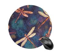 Round Dragonfly Mouse Pad Non-Slip Rubber Small Cute Mouse Pad Mini Travel Gaming Mousepad Washable Funny Computer Mat Waterproof for Laptop Office Home Men Women
