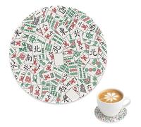 Round Drink Coaster Vibrant Red Green Mahjong Drinks Coasters for Drinks Nonslip, Outdoor Indoor Cute Cup Mat Dining Accessories Home Decoration Living Room, Gifts for Mum Couples Easter Gifts, 4 Inch