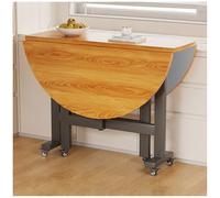 Round Drop Leaf Kitchen Table, 120cm, Sturdy Metal Frame, 6 Wheels, Space Saving Design for Small Kitchens & Offices, Versatile Folding Desk for Easy Mobility