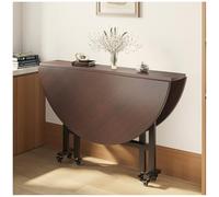 Round Drop Leaf Kitchen Table, 130cm Office Desk with 6 Wheels, Sturdy Metal Frame, Space-Saving Design for Small Spaces, Versatile Dining & Work Table