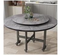 Round Drop Leaf Kitchen Table with 6 Wheels Folding Wooden Dining Table for Small Spaces Sturdy Metal Frame Space-Saving Design 100cm + 60cm Perfect for Dining Room or Kitchen