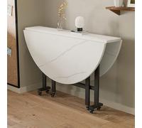 Round Drop Leaf Kitchen Table with 6 WheelsVersatile Collapsible Dining Desk for Home & OfficeWhite Marble 130cmSpaceSaving & Stylish Design